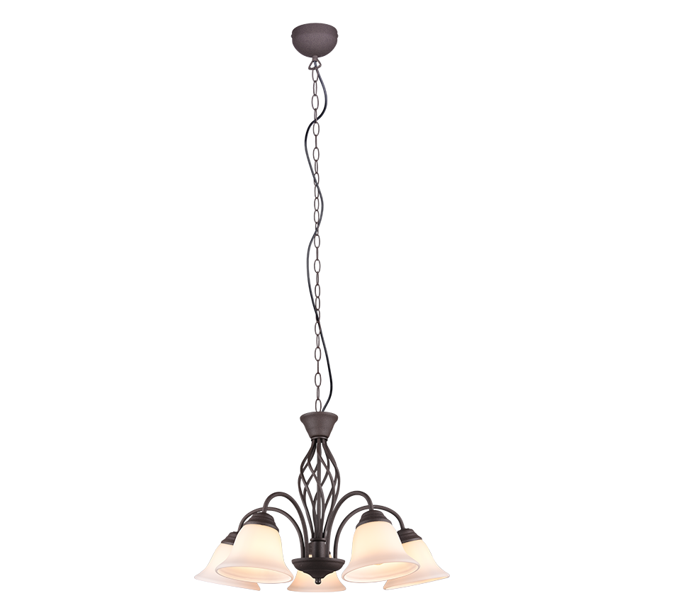 Lampadario con rose di vetro opaco e gambo tondeggiante